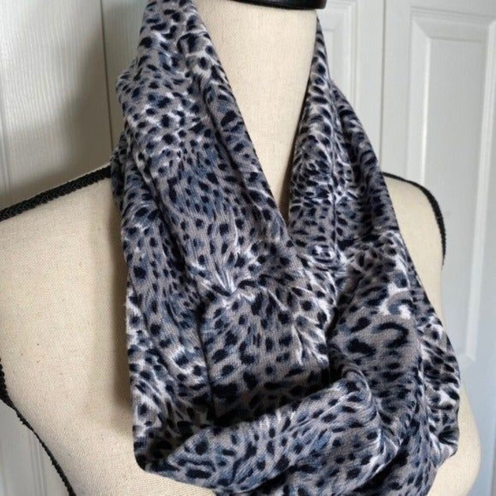 Leopard Print Gray & Black Infinity Scarf